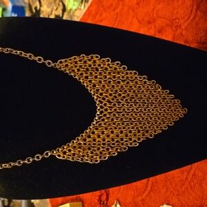 Vintage Gold Chain Fringe Bib Necklace